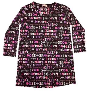Enjoynight Nightgown Women's Medium Black Sleep Typography Long Sleeve Sleep In